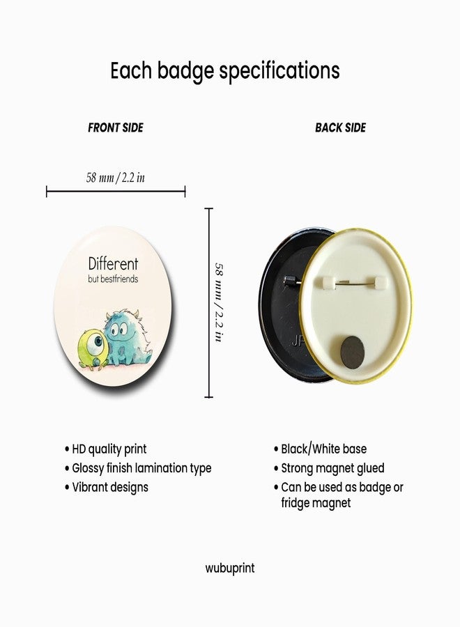 WUBUPRINT Button Badges with Fridge Magnet | Motivational Quotes Round Plastic Button Badges Combo 1 | Pin Badges with Strong Magnet | Perfect for Backpacks, Gifts, Jackets & More (Multicolour) Pack of 6 - Image 2